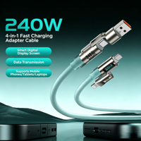 Cable de Carga Rápida 4 en 1 con Pantalla Digital, Carcasa de Zinc Personalizada, USB Tipo C, 100W 27W, para Computadora, Nailon, Fábrica de Guangdong, OEM