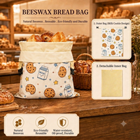 Sac de transport pour pain en tissu de coton double couche avec logo personnalisé, réutilisable, lavable, de qualité alimentaire, avec revêtement en cire d'abeille