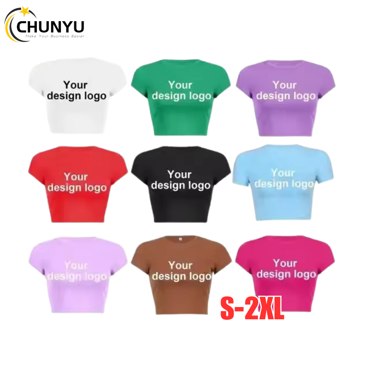 Custom Women'S Crop Tops Baby Tee Soild Sexy Short Sleeve Cotton T Shirts Tops Casual Streetwear Woman Tops Y2K Girls'S T-Shirts