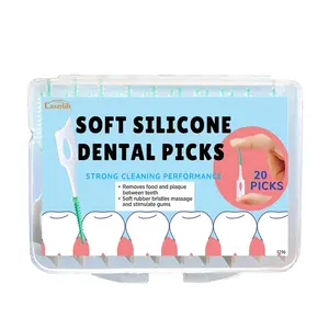 20ピックデュアルユース歯間ブラシソフトシリコン歯科用ピック歯ブラシ間のつまようじ、歯のフロスブラシツール