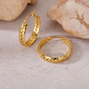 Pendientes de Acero Inoxidable con Diseño de <span class=keywords><strong>Trigo</strong></span>, Estilo Europeo Americano, Elegantes, de Lujo Discreto, Pequeños, Ovalados, Moda Francesa, Populares en Internet, Tipo Aro - Product Image 5