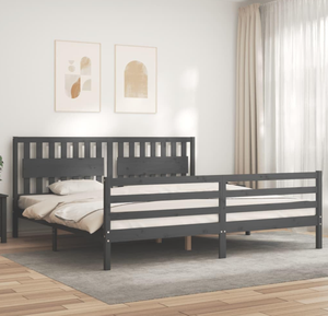 Letto <span class=keywords><strong>Matrimoniale</strong></span> Moderno in Legno di Pino Massiccio Grigio con Testiera per Camere da Letto e Appartamenti <span class=keywords><strong>Dimensioni</strong></span> 200*200 Cm. - Product Image 1