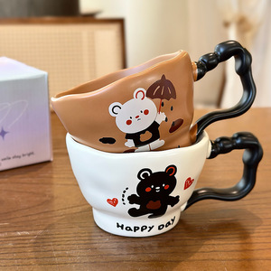 Mug en céramique avec poignée, design de dessin animé à large ouverture, pour café et thé, cadeau mignon pour filles, printemps 2025 - Product Image 2