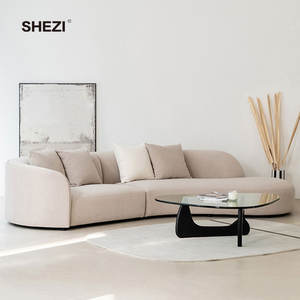 أريكة SHEZI العصرية المستديرة الناعمة، كنبة بسيطة بتصميم بسيط، أريكة قماشية بيضاء فاخرة بتصميم خاص - Product Image 4