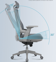 Chaise de bureau ergonomique moderne en maille grise avec dossier haut, assise en mousse réglable et base pivotante à 360 degrés