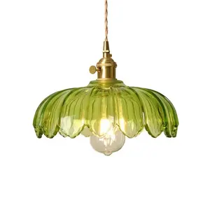 American style retro brass glass pendant light Shanghai dark green nostalgic homestay restaurant glass pendant lighting