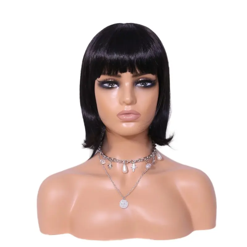 New Style Short Straight Wig Synthetic Bob Wigs With Bangs Heat Resistant Fiber Hair For Women