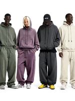 Nouvel ensemble décontracté épais couleur unie 2026 – Survêtement molletonné ample en coton avec poches, sweat à capuche et pantalon de jogging 2 pièces pour homme et femme – Collection Automne Hiver