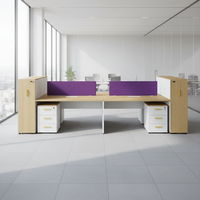 Système de poste de travail exécutif à double rangée avec disposition de bureau pour six personnes et armoires de rangement connectées en ABS