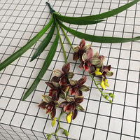 Anggrek Cymbidium Gaya Zen Bunga Buatan Poliester Sentuhan Realistis Daun 2 Cabang Dekorasi Ruang Tamu & Rumah