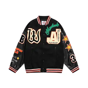 Letterman jaket Bomber bisbol universitas jaket Vintage Oem kustom Sekolah Musim Dingin Universitas wol pria kain kanvas kasual sesuai pesanan