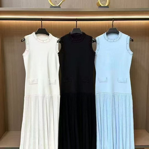 Vestido de Punto sin Mangas con Cuello Redondo, Elegante y de Alta Calidad para Mujer, Primavera-Verano, Ajustado y con Perlas, Venta al Por Mayor - Product Image 5