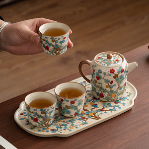 Juego de Té <span class=keywords><strong>Kung</strong></span> <span class=keywords><strong>Fu</strong></span> de Bambú, Tetera de Cerámica Ecológica de Alta Gama para Oficina, Taza de Té, Bandeja con Diseño Floral, Caja de Regalo - Product Image 2