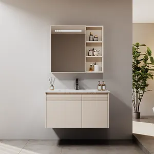Armário de banheiro de aço inoxidável montado na parede com lavatório de espelho de hotel de alta qualidade