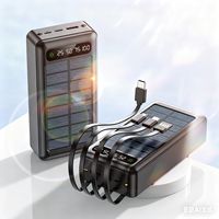Banco de Energía Solar de 20000 mAh con Cable para iPhone, Bancos de Energía Portátiles con Pantalla LED, Banco de Energía con Cable Tipo C para iPhone y Android