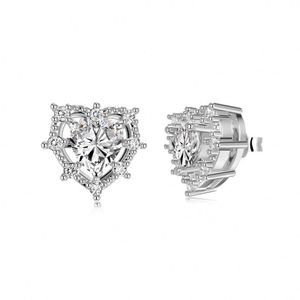 Pendientes de Plata de Ley 925 con Circonita Cúbica 5A, Diseño de Corazón Hueco, Chapados en Rodio, Personalizados Dylam, para Mujer - Product Image 1