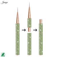 Prix d'usine – Ensemble de pinceaux à ongles durables avec manche en strass verts, pinceaux liner ovales de taille compacte pour professionnels