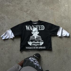 Camiseta de Manga Larga con Logotipo Personalizado, Serigrafía Desgastada, Cuello Alto, Transpirable, de Secado Rápido, 100% Algodón, para Hombre - Product Image 2