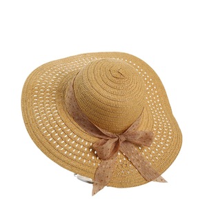 Sombrero de Paja Flexible para Mujer con Lazo, Ala Ancha, Protección Solar para la Playa, Sombrero de Verano para Exteriores, Material de Hierba Natural - Product Image 5