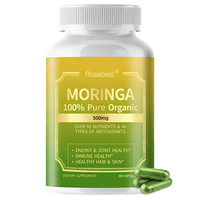 Capsules de poudre de feuilles de Moringa 100 % pure 500 mg, marque privée OEM, supplément antioxydant pour l'énergie et la santé immunitaire des articulations, vente en gros