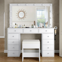 Ensemble de coiffeuse moderne en MDF Runwood avec miroir sur pied et tiroirs, durable, écologique, assemblé pour la chambre à coucher