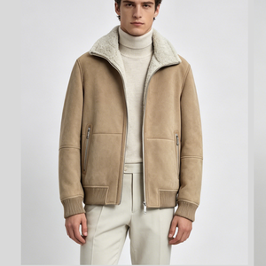 <span class=keywords><strong>Chaqueta</strong></span> Vintage Transpirable de Piel de Oveja Merino <span class=keywords><strong>Española</strong></span> Genuina para Hombre, con Cierre Frontal y Cuello de Lana, Estilo Bomber - Product Image 1