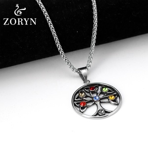 Stainless Steel <b>Tree</b> of Life Pendant Colorful <b>Crystal</b> Chakra Celtic Knot Vintage Spiritual Titanium Steel Fashion Jewelry - Product Image 2