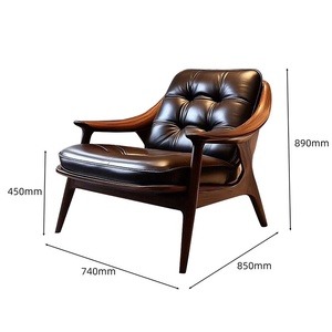 Poltrona Casual in Legno Massello di Noce Nero Nordamericano con <span class=keywords><strong>Seduta</strong></span> in Vera Pelle, Estetica Vintage Stile Dinastia Song, <span class=keywords><strong>Sedia</strong></span> da Soggiorno - Product Image 5