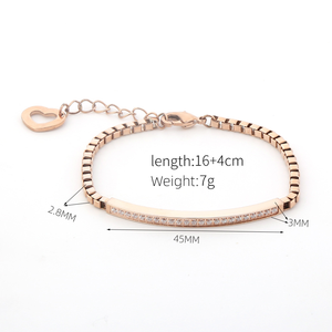 Pulsera de Cadena de Acero Inoxidable con Baño de Oro Rosa para Mujer, Barra Curva con Circonitas Cúbicas, Ajustable, con Dije de Corazón - Product Image 2