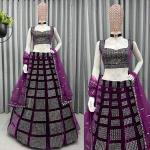Lehenga Choli-Bordado de terciopelo viscoso, diseño moderno, a la moda, Dupatta, indio, distribuidor y distribuidor - Product Image 5