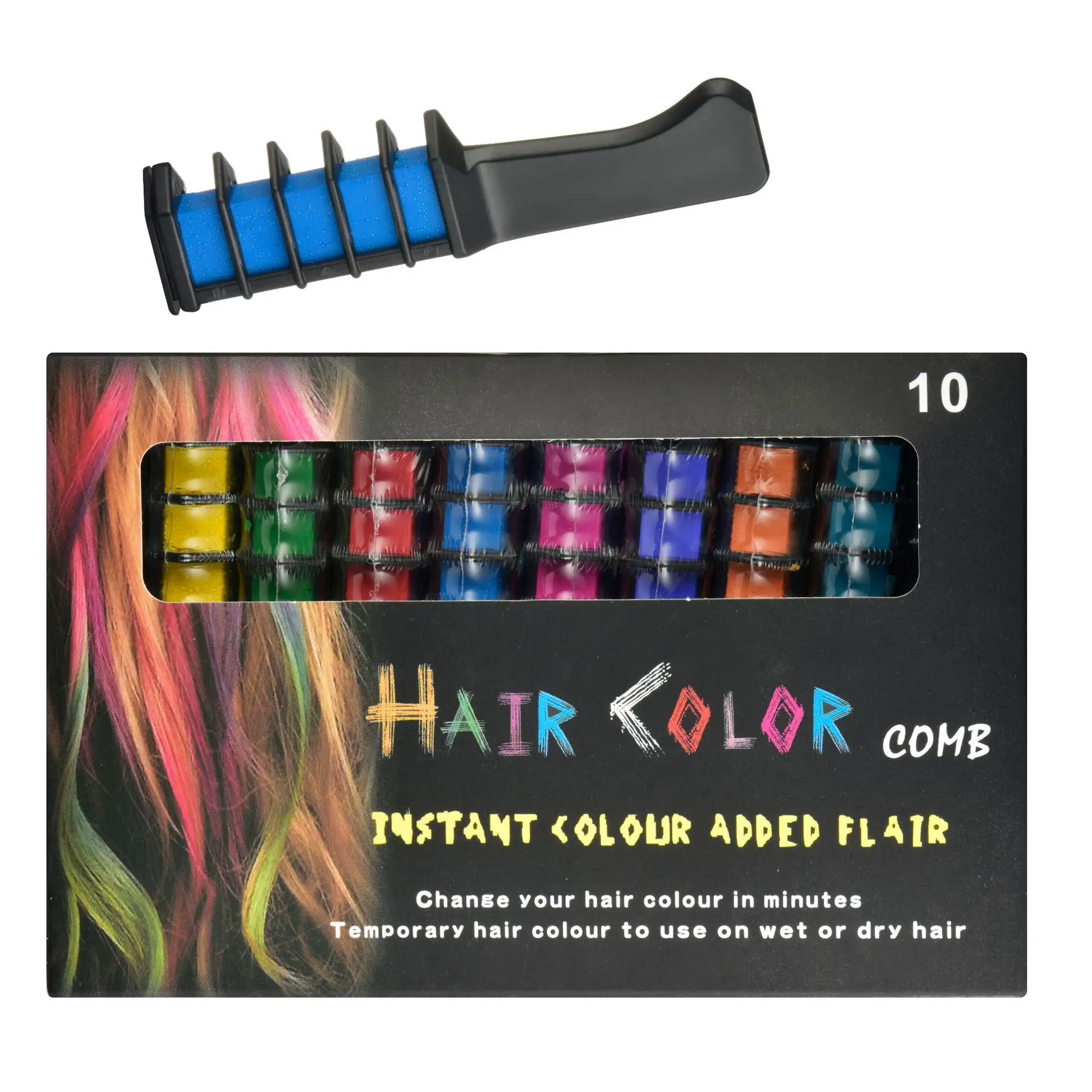 Tiktok Hot Sale 10 Colors Kids Safe Hair Dye Chalk Comb Set Washable Temporary Hair Color Combs for Party Cosplay