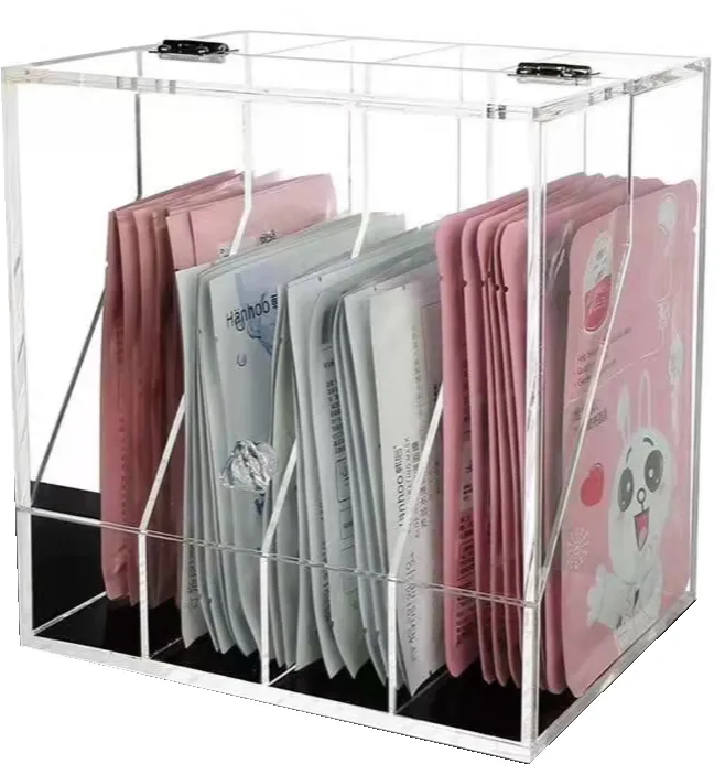 Custom Clear Transparent Dust-proof Acrylic Cosmetic Mask Book Holder Display Box Desk Stationary Organizer Case