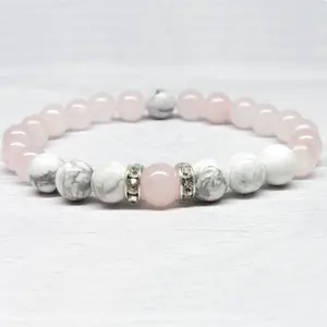 SN1814 Rose Quartz Bracelet For Girlfriend White Howlite Wrist 8mm Stone Beads Mala Bracelet Healing Jewelry Yoga Gift