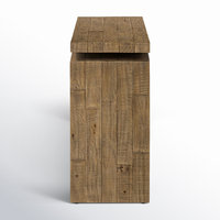 Table console vintage avec base en forme de traîneau, finition patinée, grande capacité, bois massif, salon, meubles écologiques et durables