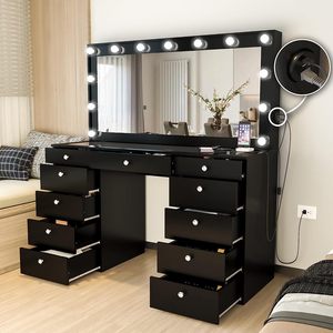 Tocador Moderno con Espejo y Cajones 2026, Escritorio <span class=keywords><strong>de</strong></span> Maquillaje para Dormitorio <span class=keywords><strong>de</strong></span> <span class=keywords><strong>Niñas</strong></span>, Mesa <span class=keywords><strong>de</strong></span> Tocador <span class=keywords><strong>de</strong></span> Madera - Product Image 2