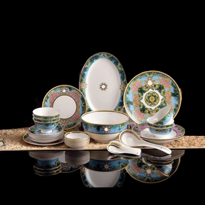 Hot Selling European Florals Patterned 32-Piece Bone China <b>Dinnerware</b> <b>Set</b> with Cup Kit Dishwasher Safe for Family Use - Product Image 1