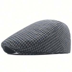 Bérets en laine tweed à carreaux chevrons pour hommes, chapeaux plats Gatsby à carreaux pour l'automne et l'hiver, casquettes plates chaudes d'extérieur style Ivy - Product Image 4
