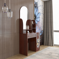 Table de toilette en verre design simple avec tiroirs, coiffeuse de maquillage marron avec miroir, Offre Spéciale