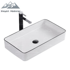 Lavabo en céramique blanc rectangulaire moderne Wayon avec bord noir pour salle de bain - Product Image 6
