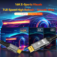 LinkJun OEM für 16K Typ-C zu DP Kabel 8K/120Hz 4K/240Hz USB-C zu DP 1M 3M 54Gbps Adapterkabel Vergoldeter Leiter für HDTV