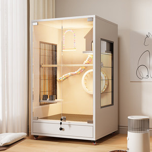 Muhabbet Kuşu Kakadu Kuş Kafesi Şakayık Ekstra Büyük Lüks Villa Ahşap Cam Sıçrama Önleyici Kaçış Engelleyici Tasarım Dikdörtgen Cam Kapı - Product Image 2