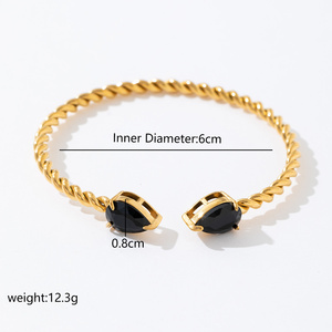 Heart <span class=keywords><strong>Duo</strong></span> : Bracelet en acier inoxydable 316L avec pierre précieuse étincelante de zircon noir, bracelet pour femmes et filles - Product Image 2