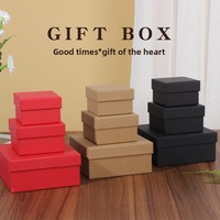 Grande boîte cadeau rectangulaire noire et rouge en kraft, boîte d'emballage vide en deux parties (haut et bas) avec logo personnalisé imprimé