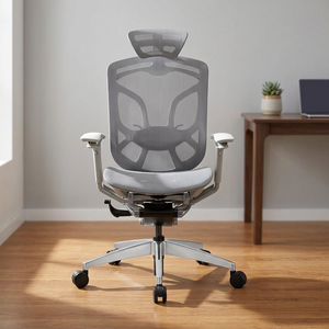Chaise de bureau ergonomique Dvary Butterfly Gray, hauteur réglable, appui-tête réglable, accoudoirs réglables, métal chromé, maille, moderne, pour la maison et le bureau - Product Image 3