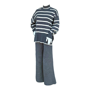 ชุดลำลอง2ชิ้นถักลายทางสำหรับผู้หญิงเสื้อผ้าใส่สบาย - Product Image 4