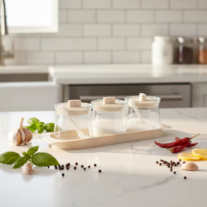 <span class=keywords><strong>Set</strong></span> di 3 Barattoli in Vetro per Condimenti, Portatili, Senza BPA, con Cucchiai e Coperchi, 300ml, Design Moderno, Contenitori per Sale e Pepe, Uso in Cucina - Product Image 5