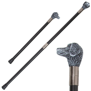 Canne télescopique vintage avec poignée en résine en forme de tête de chien, bâton de marche réglable en métal avec embout en caoutchouc pour usage extérieur - Product Image 1