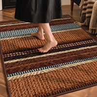 Tapis de porte en polyester tissé sur mesure, style bohème, antidérapant, ultra-doux, rayé, écologique, lavable en machine, pour salon et maison