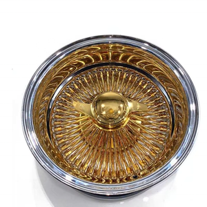 Custom 13 inch gouden chromen velgen met 100 spaken, recht gespaakt, diep concave, knock-off stalen spaakwiel - Product Image 2