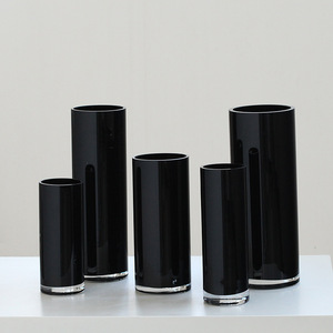 Modern Simple Black Straight Glass Desktop Hydroponic Flower <b>Vase</b> for Hotel Lobby Wedding Decorations Coastal Cylindrical - Product Image 5